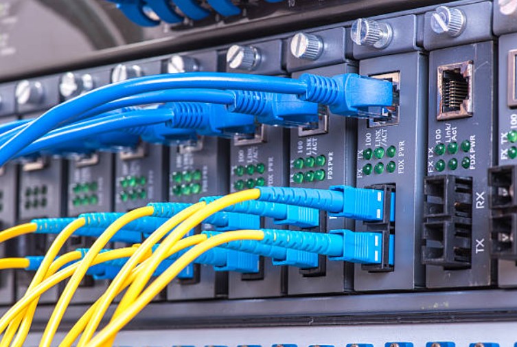 Fiber optic patch cables in network rack
